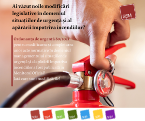 Read more about the article Ordonanță de urgență 80/2021 pentru modificarea şi completarea unor acte normative în domeniul managementului situaţiilor de urgenţă şi al apărării împotriva incendiilor a fost publicată în Monitorul Oficial nr. 647 din data de 30.06.2021.